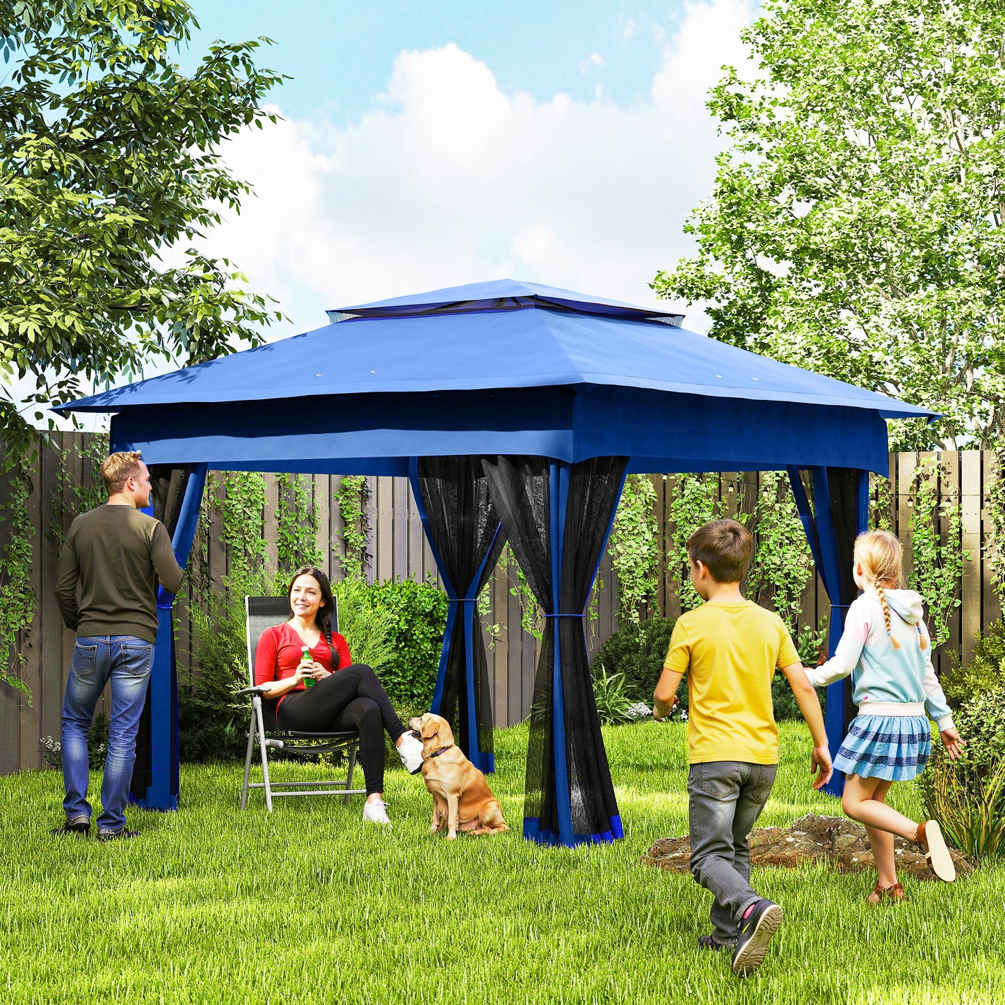 Pop Up Canopy Gazebo Shelter with Zipper Netting - 11x11 Blue