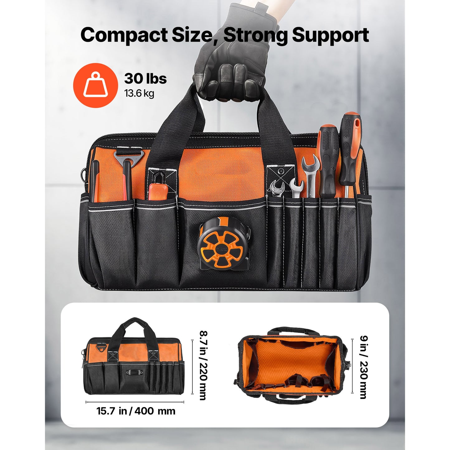 15.7-Inch Portable Tool Bag with 33 Pockets, Soft Handle & Adjustable Strap