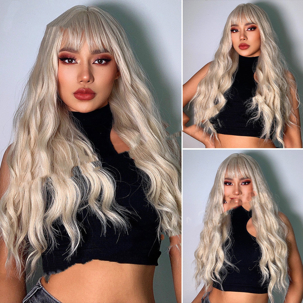 Women's Fashion Woven Wig Headgear - Long Curly Style, White Gold