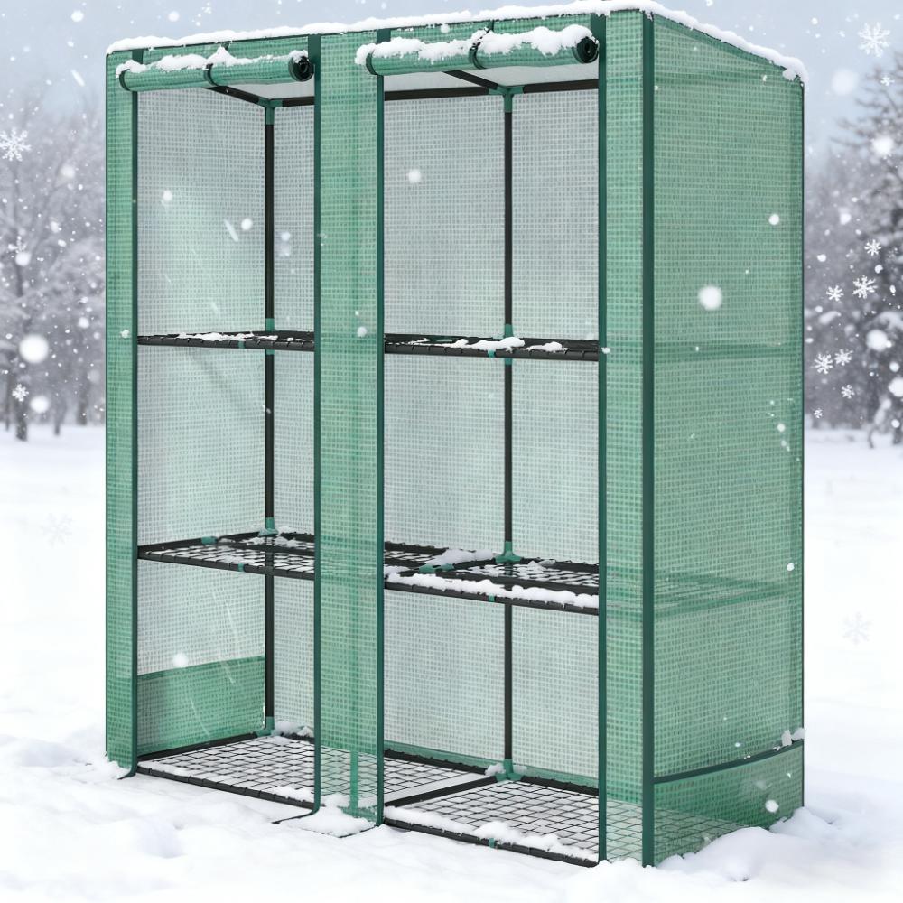 Portable Lean-To Greenhouse with Three-Tier Plant Shelf - Green