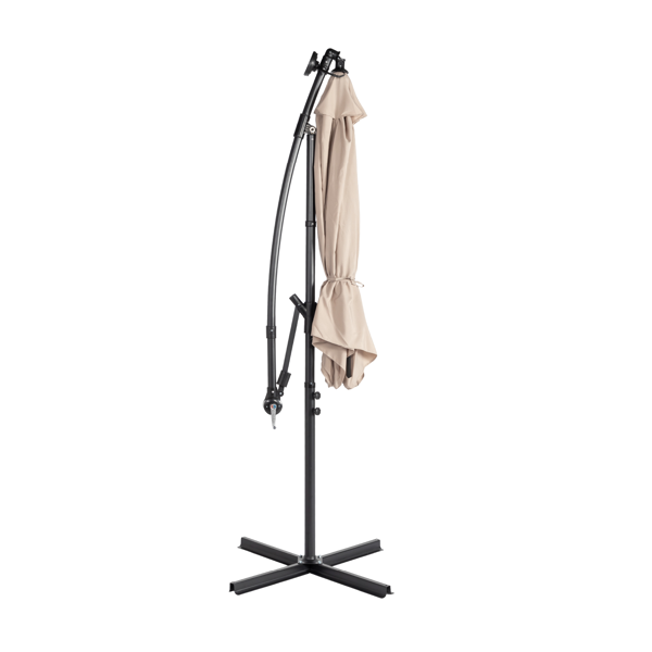 10FT Round Patio Hanging Umbrella with LED Lights - Khaki