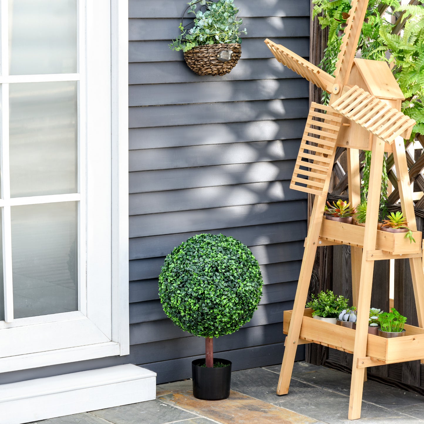 Artificial Boxwood Topiary Ball Tree - Set of 2, 23.5" Green