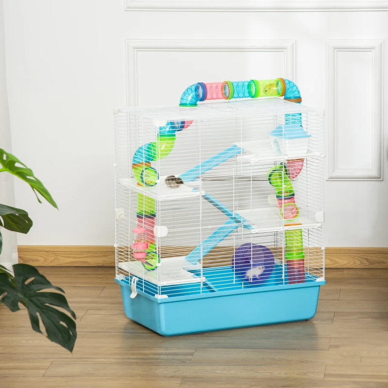 Large 5-Tier Hamster Cage with Tunnels & Tubes, Exercise Wheel, Water Bottle