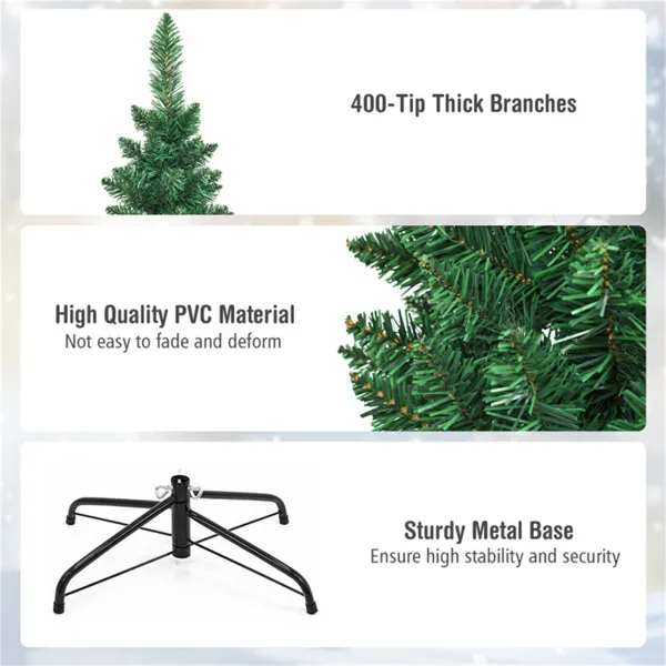 6ft Slim Christmas Tree - Space-Saving Flocked Design with 400 Branches