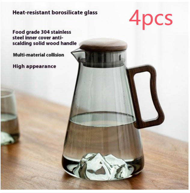 Large Capacity Borosilicate Glass Water Bottle with Wooden Handle - Multiple Styles & Quantities