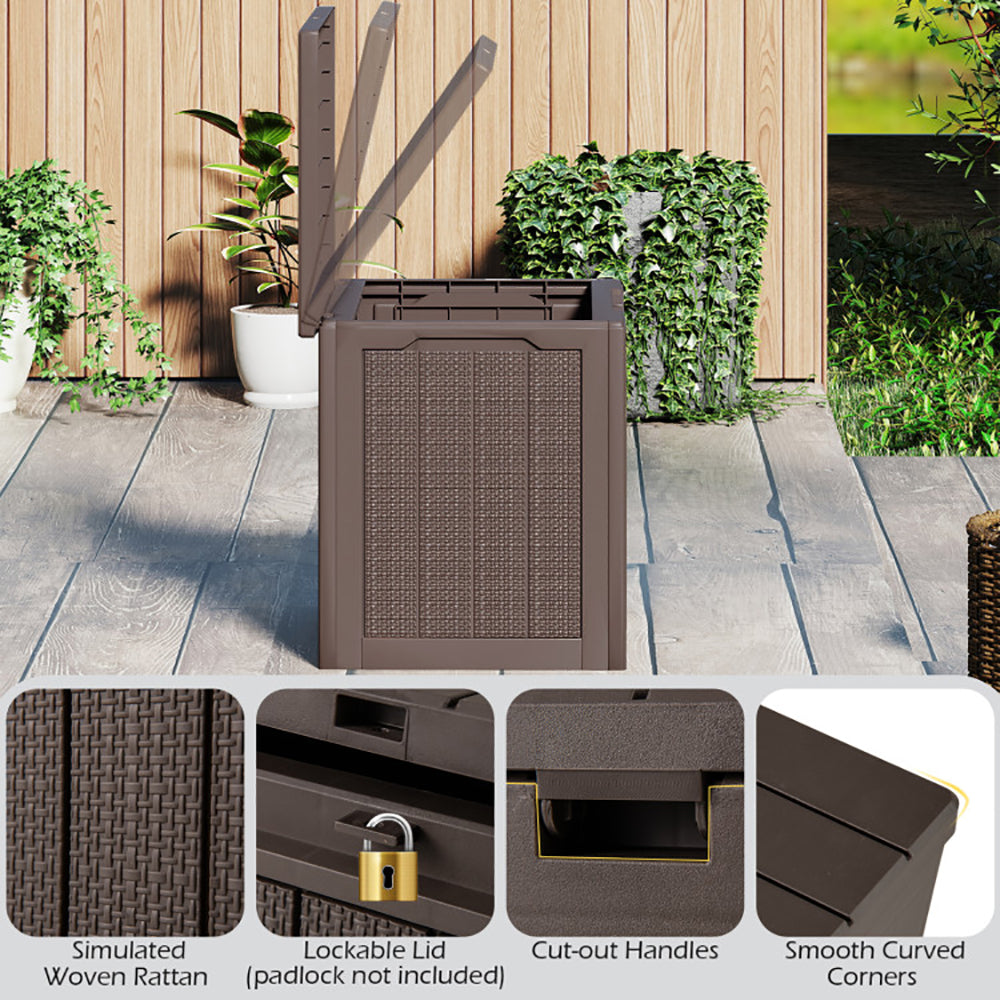 Outdoor Storage Box 25 Gallon Lockable Deck Bin with Wicker Texture