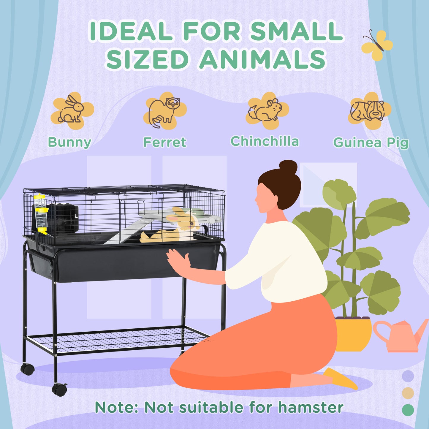 Small Animal Cage with Removable Stand, Wheels & Shelf - 33x18.5x35 in Charcoal Gray