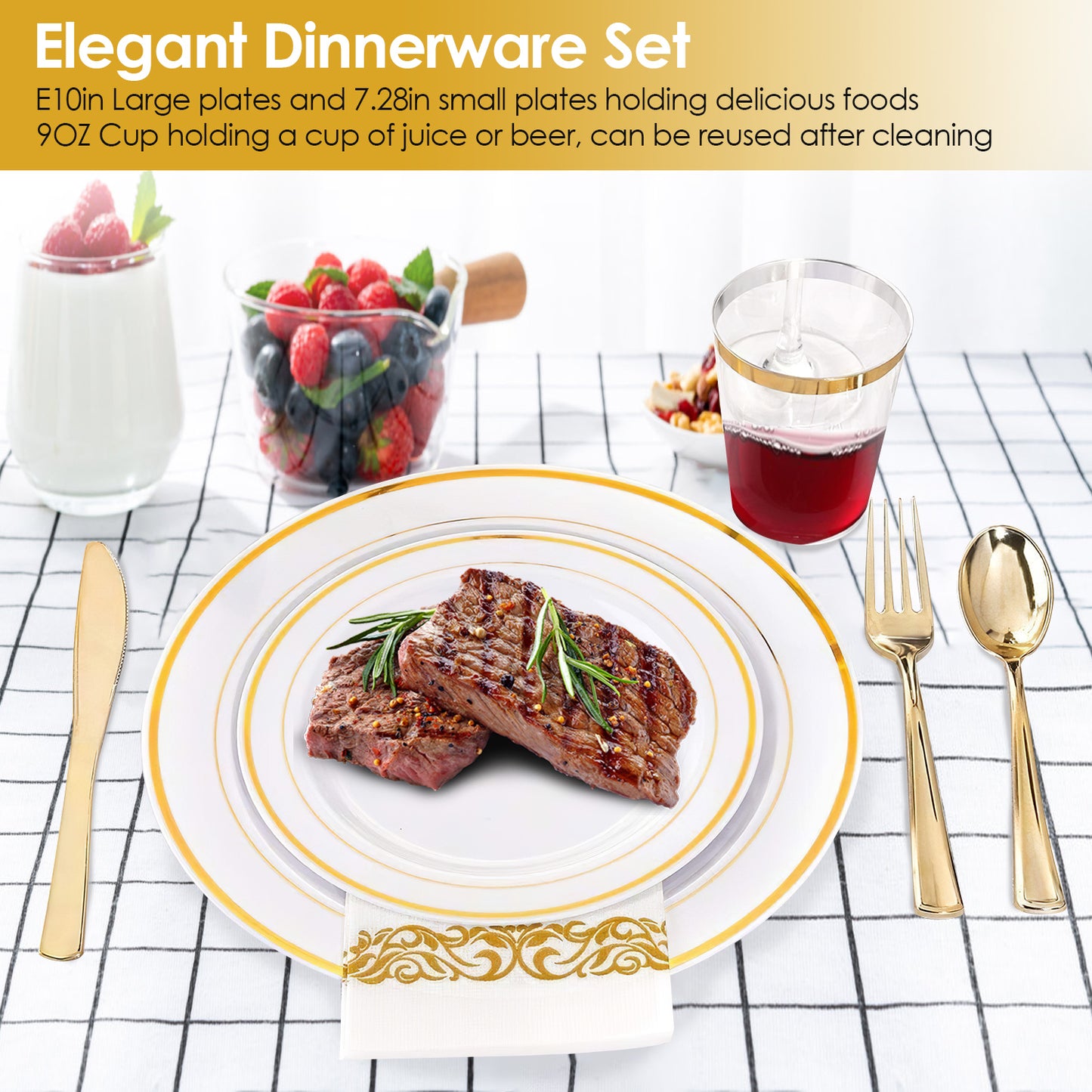 175-Piece Gold Disposable Dinnerware Set with Plates, Cups & Cutlery