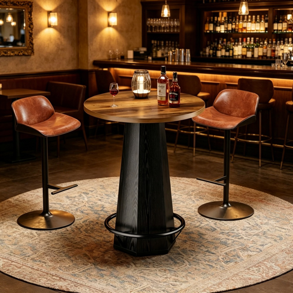 31.5" Round Bar Table with Unique Hexagonal Base