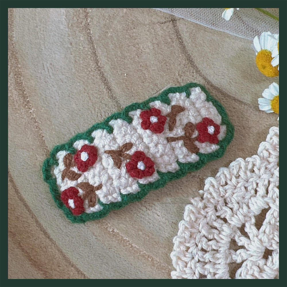 Hand-Crocheted Embroidered Hair Clip, Multiple Colors