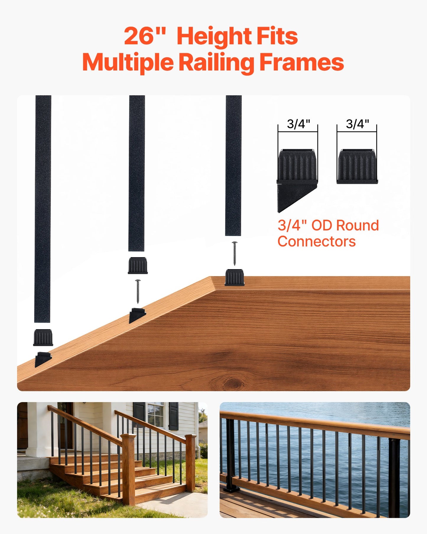 Black Aluminum Square Deck Balusters 3/4 In x 26 In for Railing & Staircase