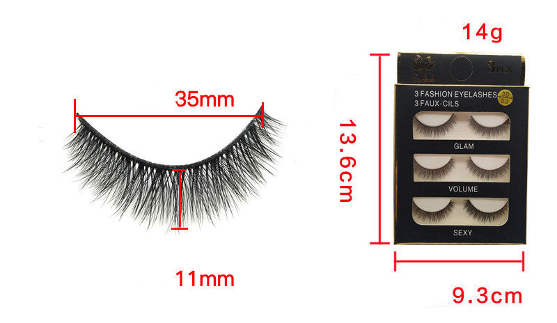 False Eyelashes Natural Tail Extension 3D Simulation 3 Pairs for Eye Makeup