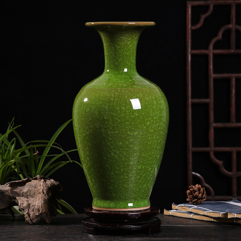 Flower Arrangement in Ceramic Vase – Handmade Green Porcelain Home Decor