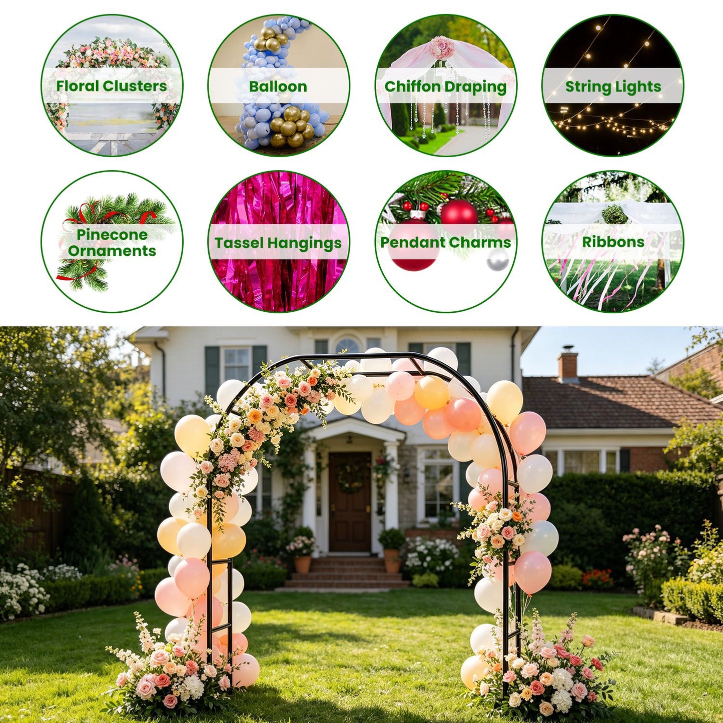 Adjustable Metal Garden Arch for Climbing Plants & Wedding Decor - 7.87ft x 4.59ft