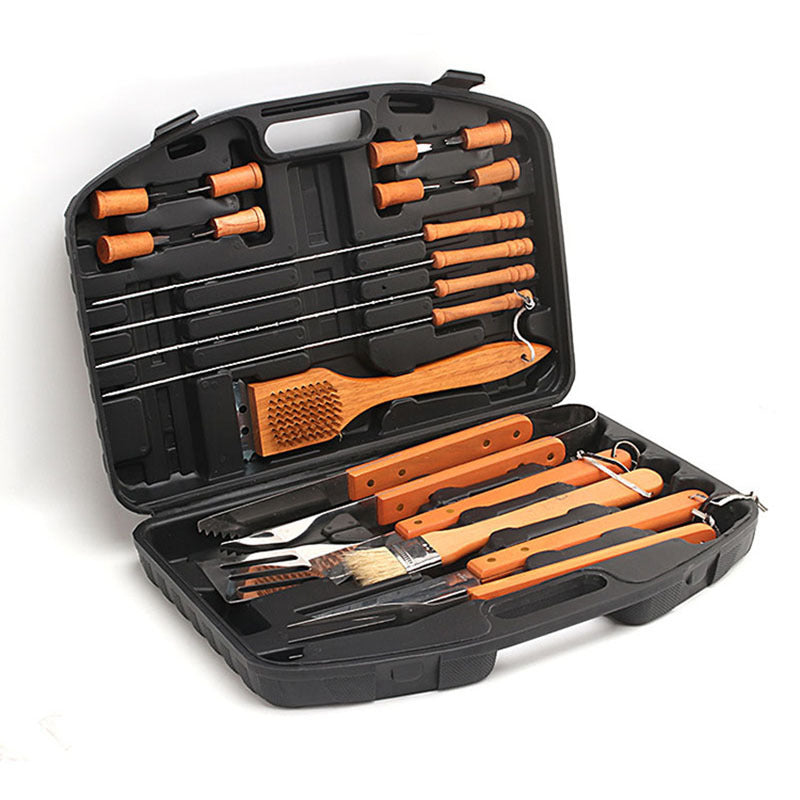 Barbecue Tool Set with Wooden Handles - 18 Pieces for Grilling