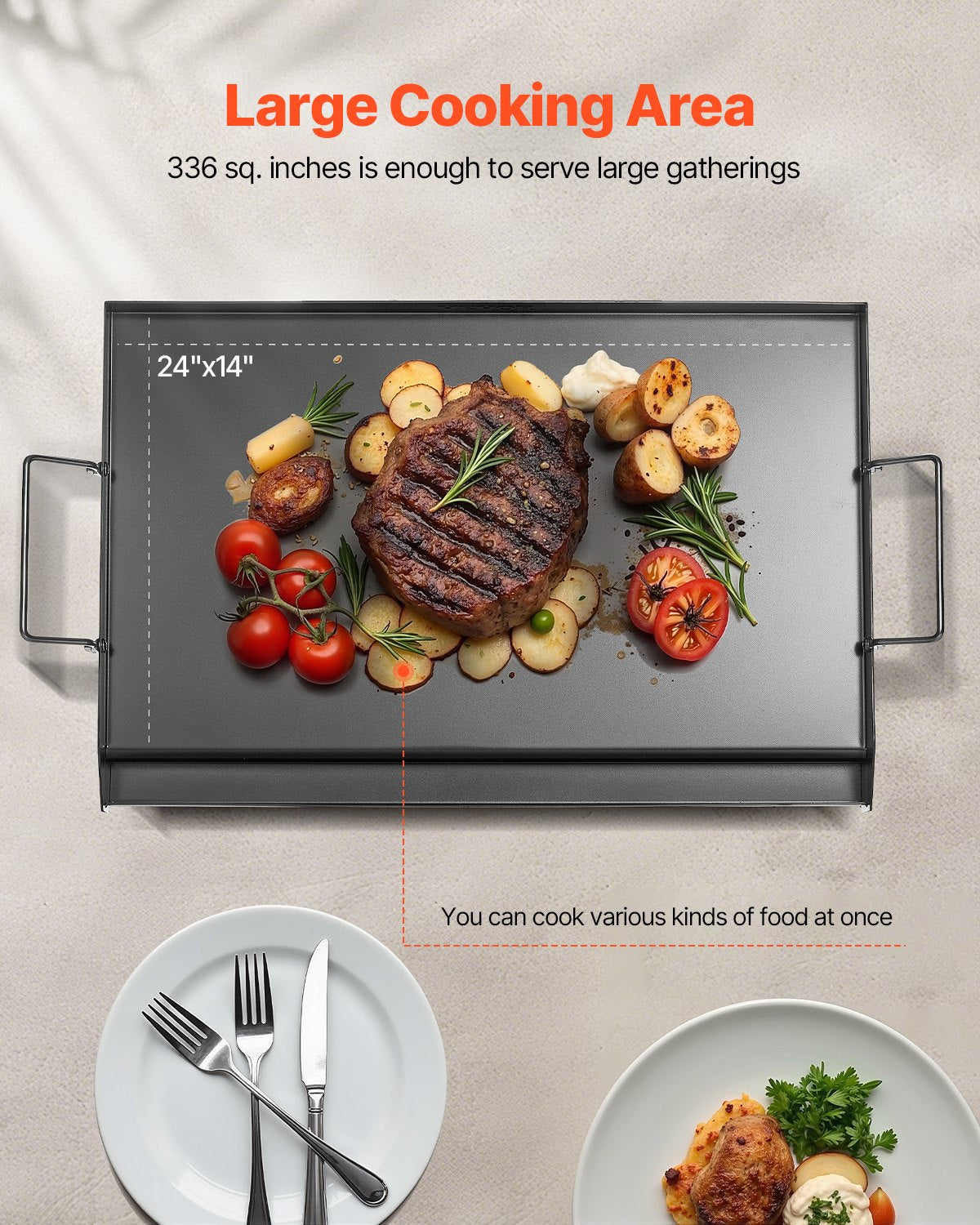 24x16 Inch Carbon Steel Flat Top Griddle - Universal BBQ Grill Pan