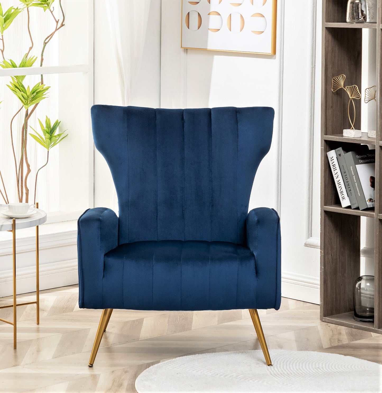 Velvet Accent Chair With Metal Legs, Modern Upholstered Armchair,