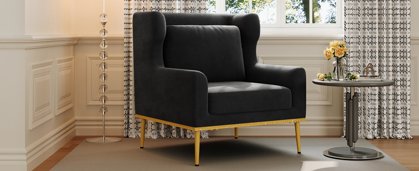 Black Velvet Accent Chair - Modern Armchair for Living Room