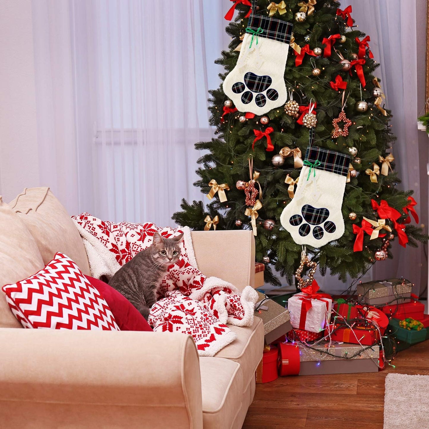 Buffalo Plaid Pet Stockings for Cats and Dogs - Christmas Hanging Decorations