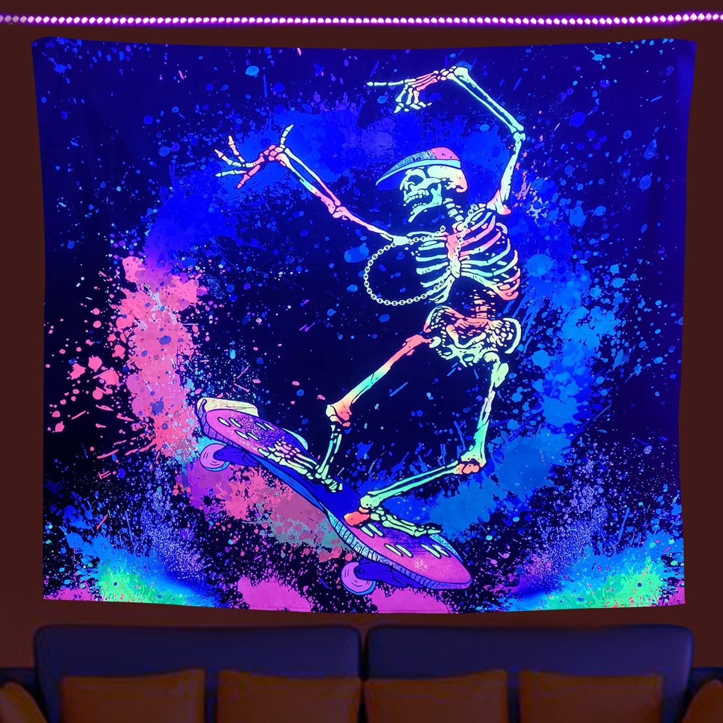 UV Fluorescent Tapestry Skull Flower Eye Design Modern Wall Art