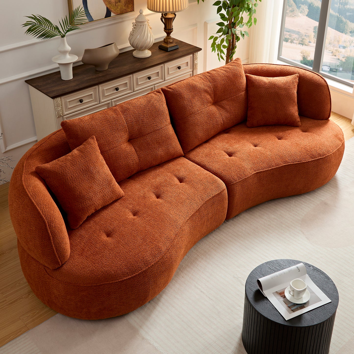 WKS7C Orange Sectional Sofa With Removable Pillows, Durable Fabric,