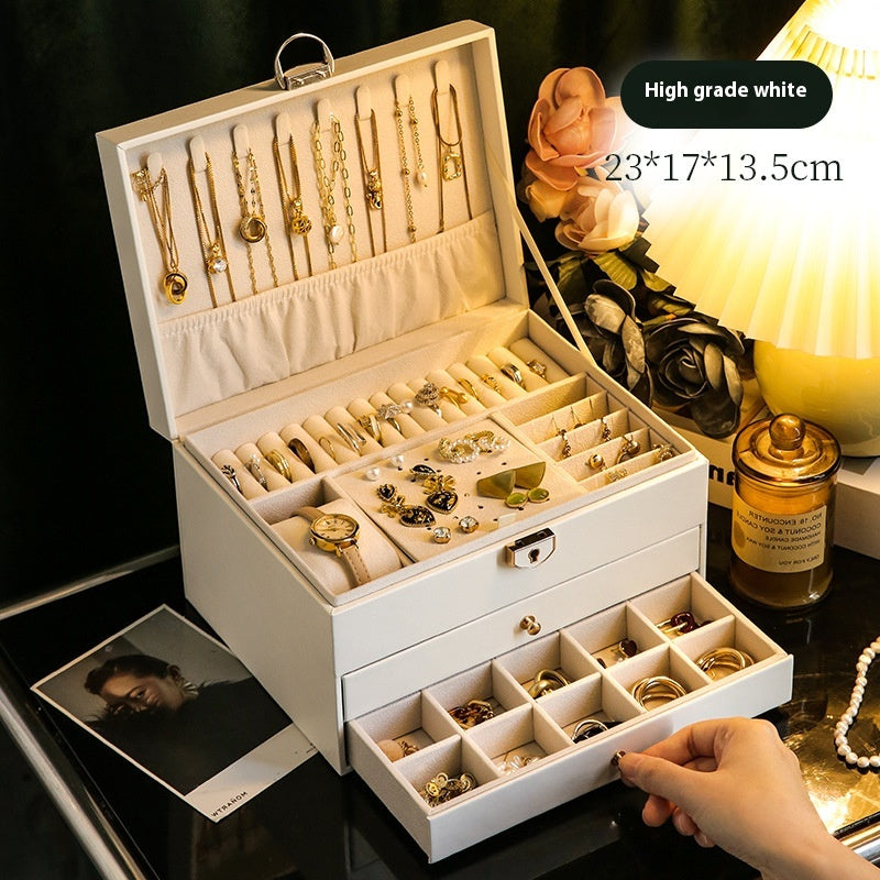 Multi-Compartment Jewelry Storage Box with Removable Drawer - Elegant Necklace and Earring Organizer