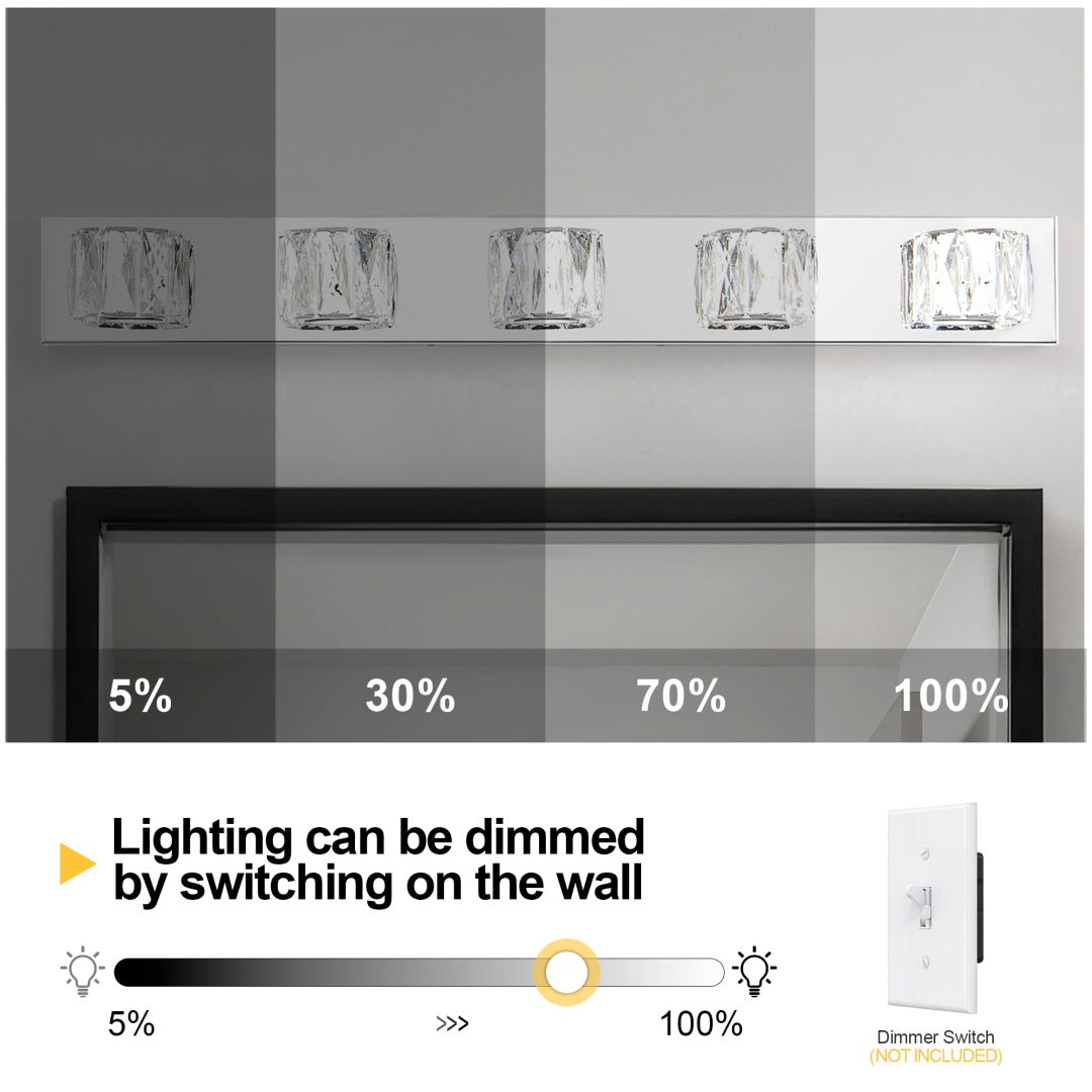 Modern 5-Light LED Wall Sconce - Chrome & Crystal Vanity Light