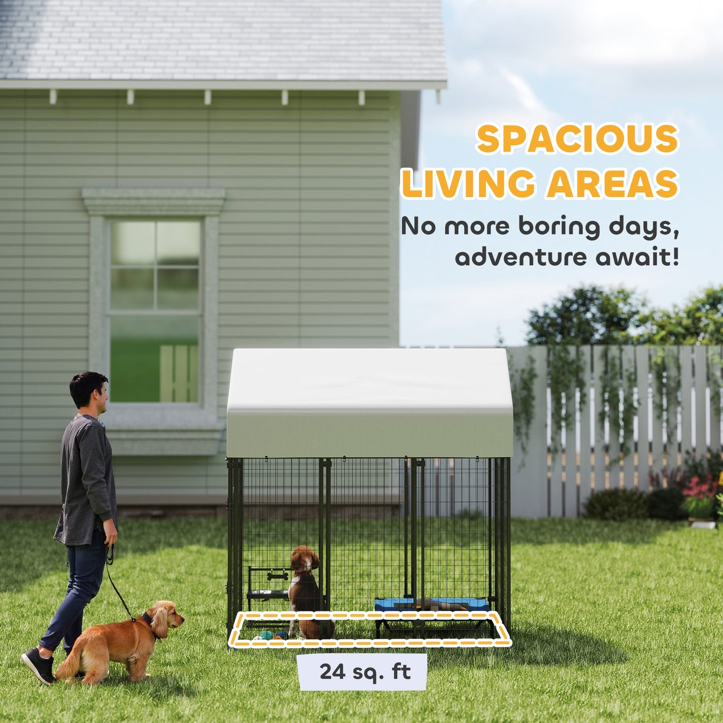 Heavy Duty Outdoor Dog Kennel with Roof, 6x4x6 Enclosure, Escape-proof Lock