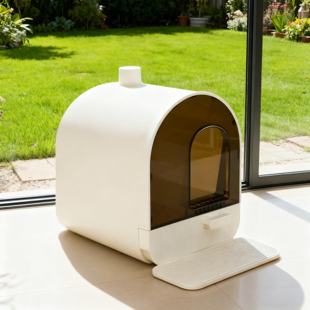 Cat Litter Box with Lid, Scoop & Filter - White