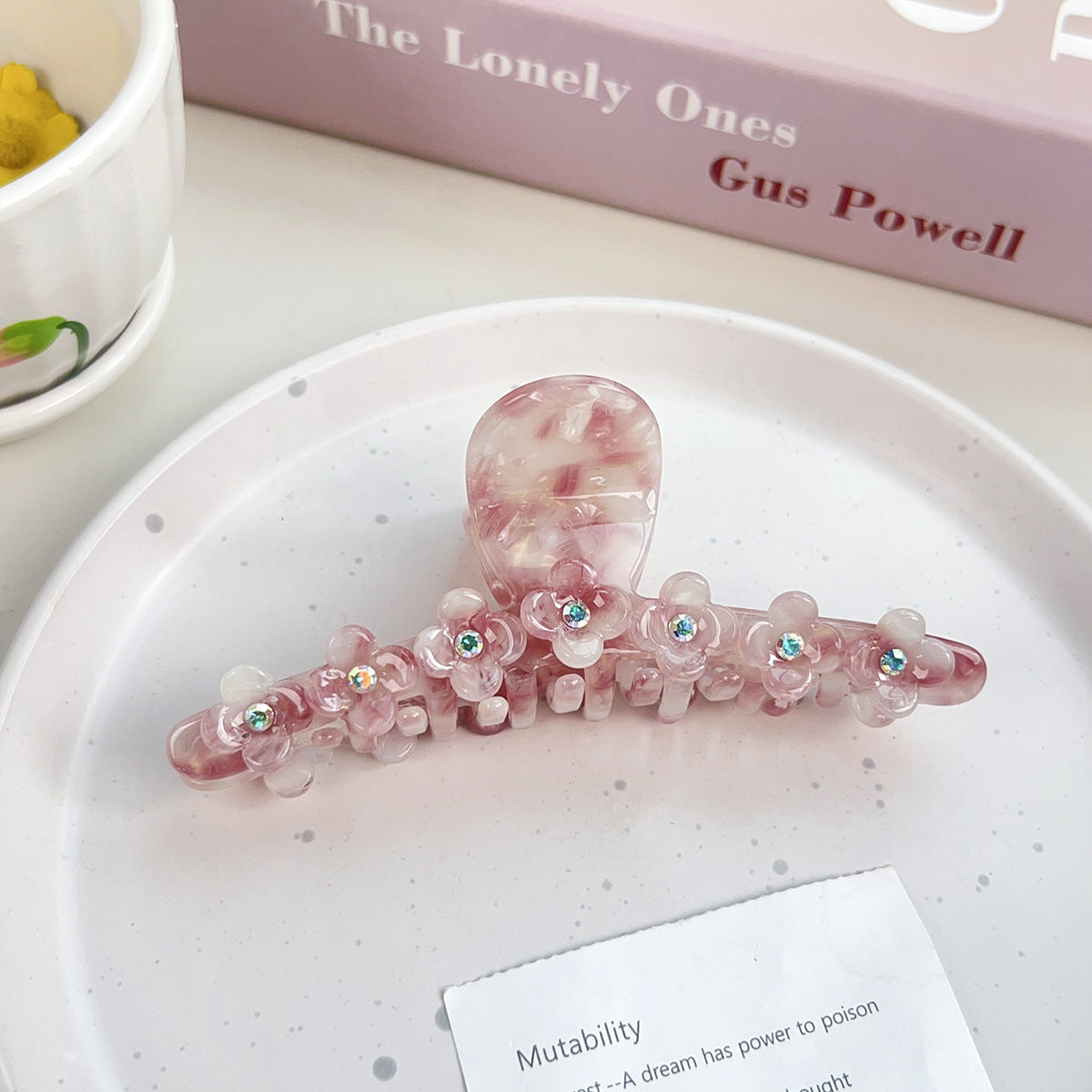 Floral Rhinestone Hair Clip - Handmade Acetate