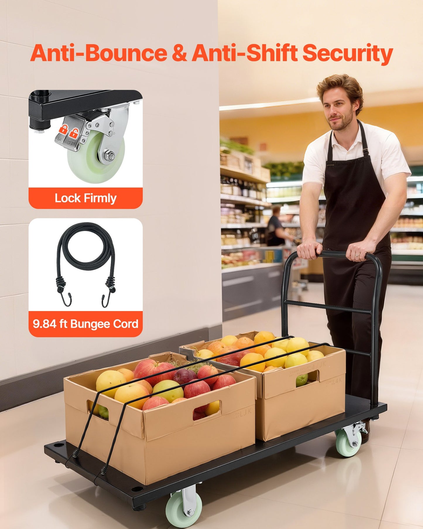 Heavy Duty Platform Truck - 2000 Lb Capacity Steel Flatbed Cart with Swivel Wheels