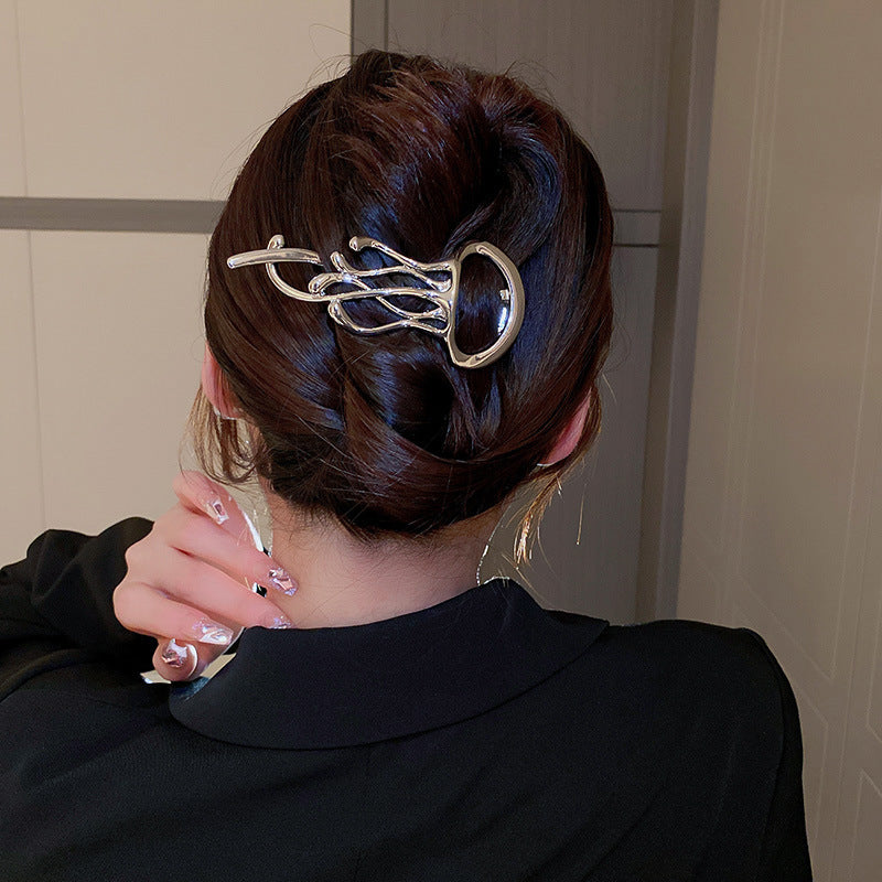 Hollow Jellyfish Geometric Hairpin - Silver