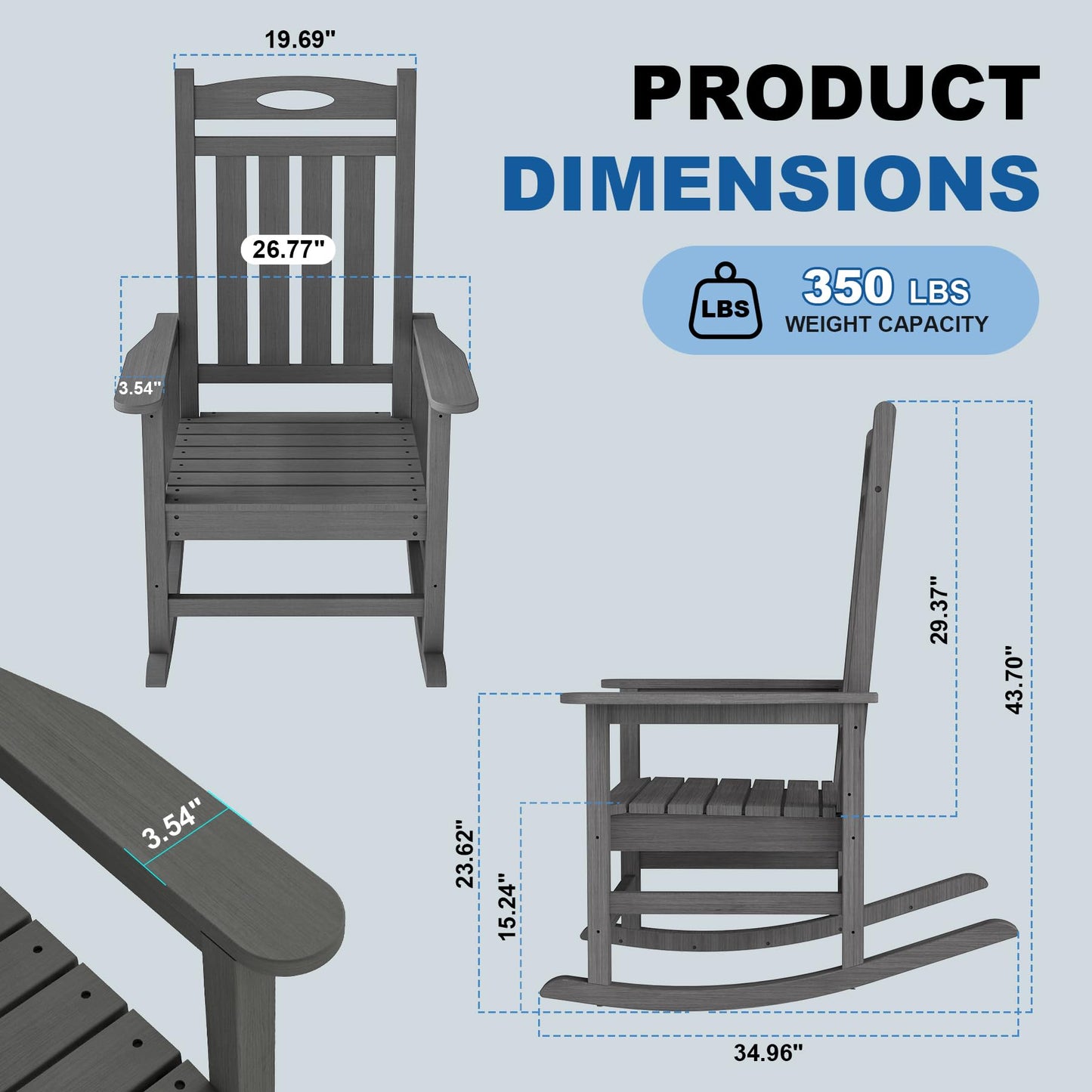 Outdoor Rocking Chair Set Of 2, HDPE Patio For Adults, Oversized