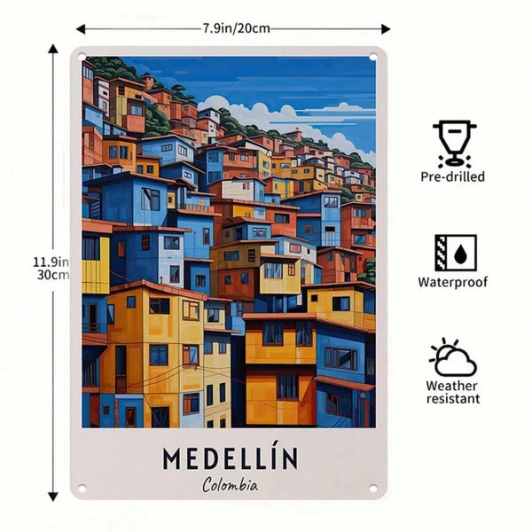 Retro Medellin Colombia Metal Tin Sign - 7.87 Inch Wall Art