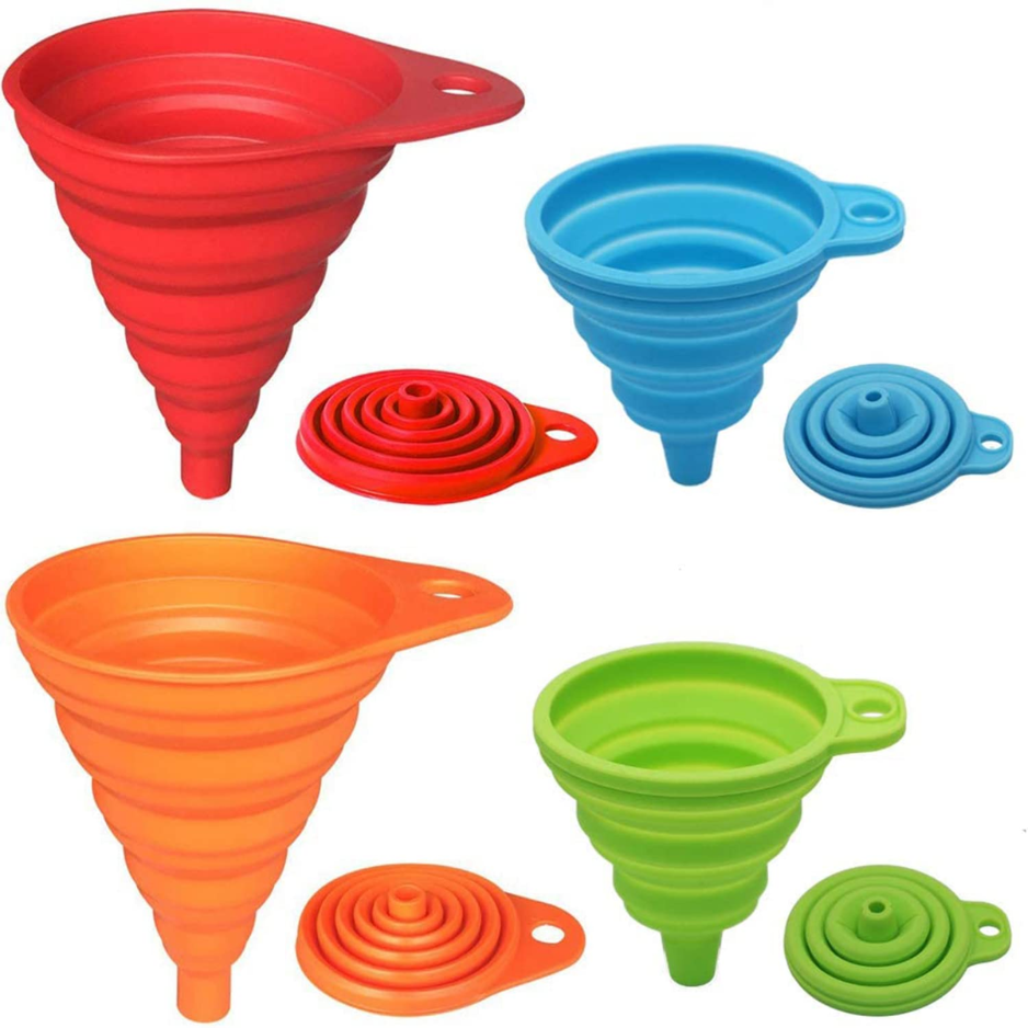 Collapsible Silicone Kitchen Funnel Set - 4-Pack, Small & Large
