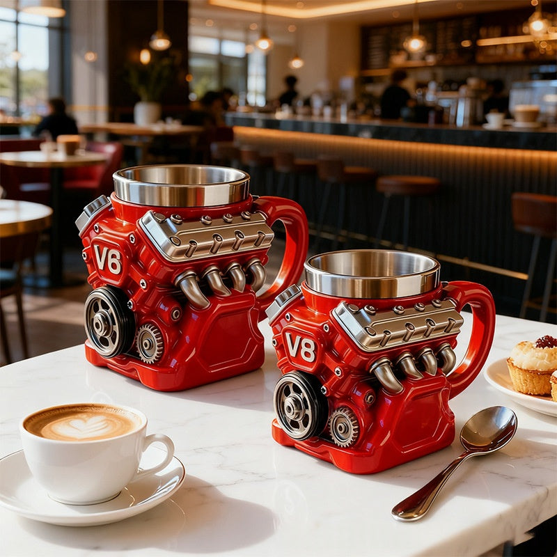 Engine Resin Cup Ornament - Personalized Home Decor Gift V6 Red & V8 Red
