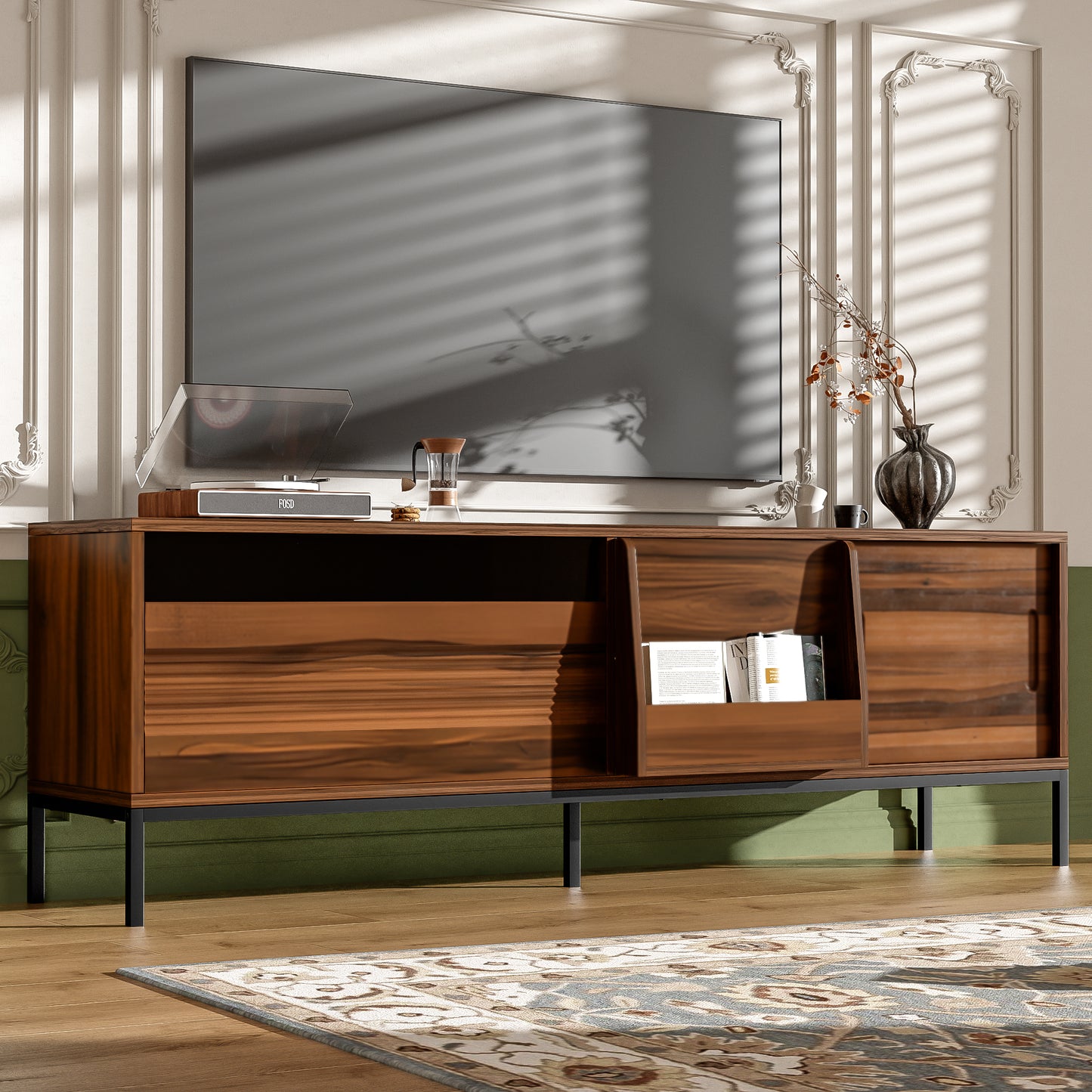 Modern TV Stand for 75-Inch TVs with Storage & Sliding Doors