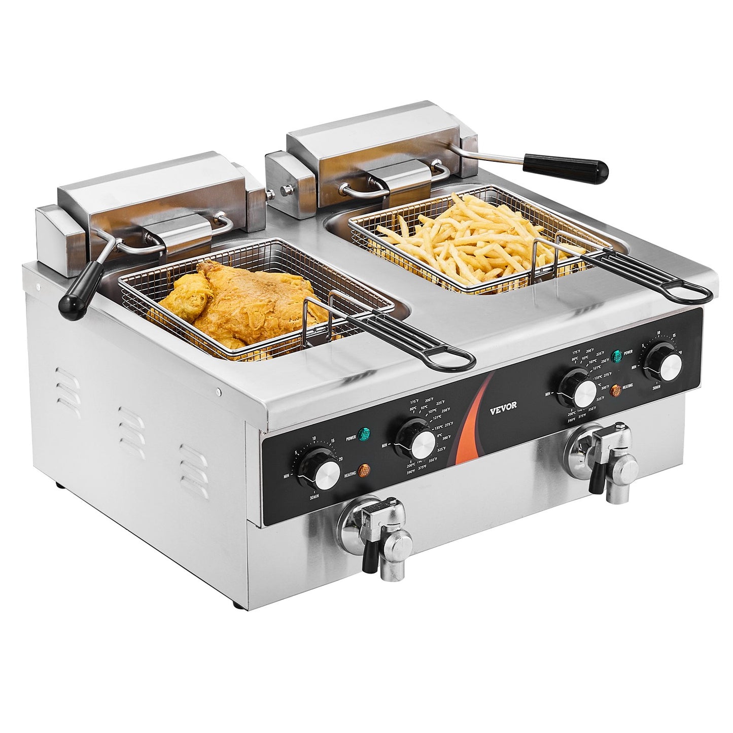 Commercial Electric Double Deep Fryer 3500W Countertop 2x9Qt/8.5L - Silver