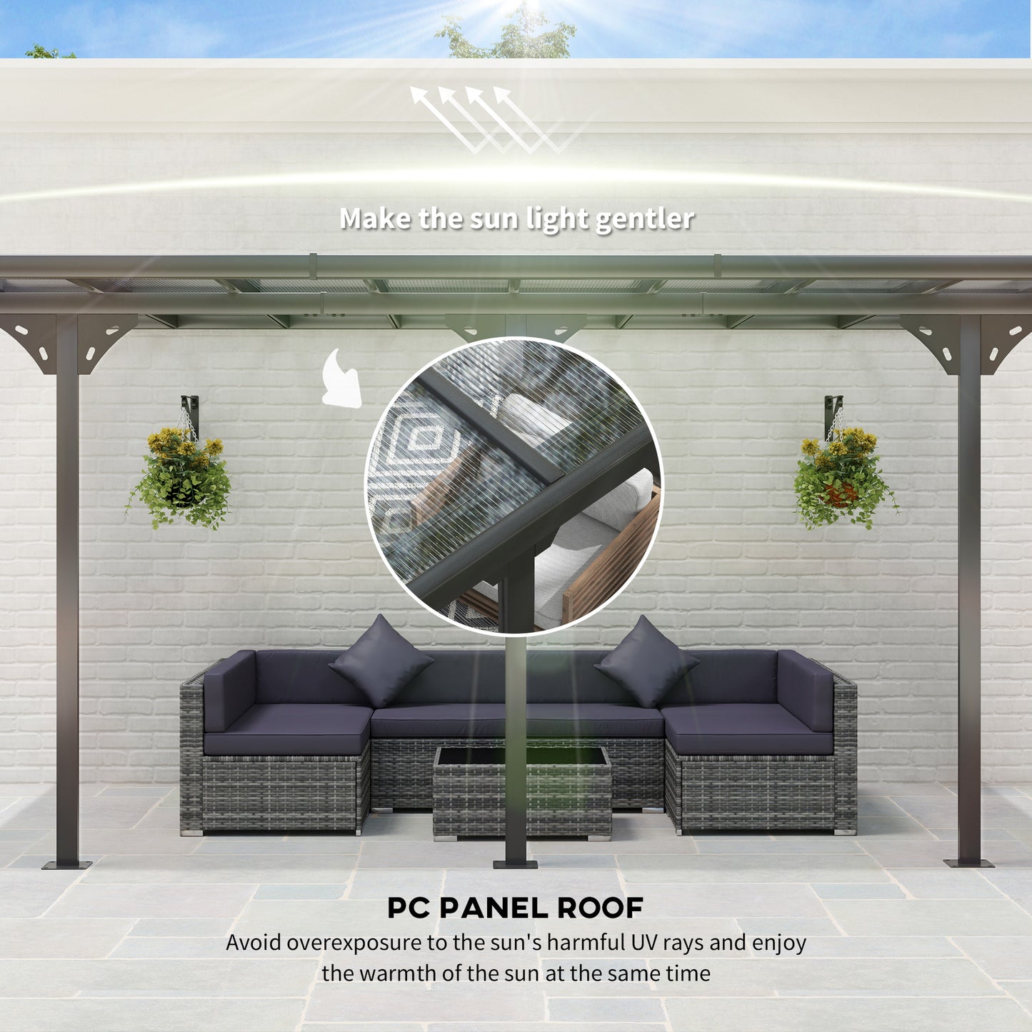 14.5 x 10 Wall-Mounted Aluminum Pergola with UV Blocking - Gray