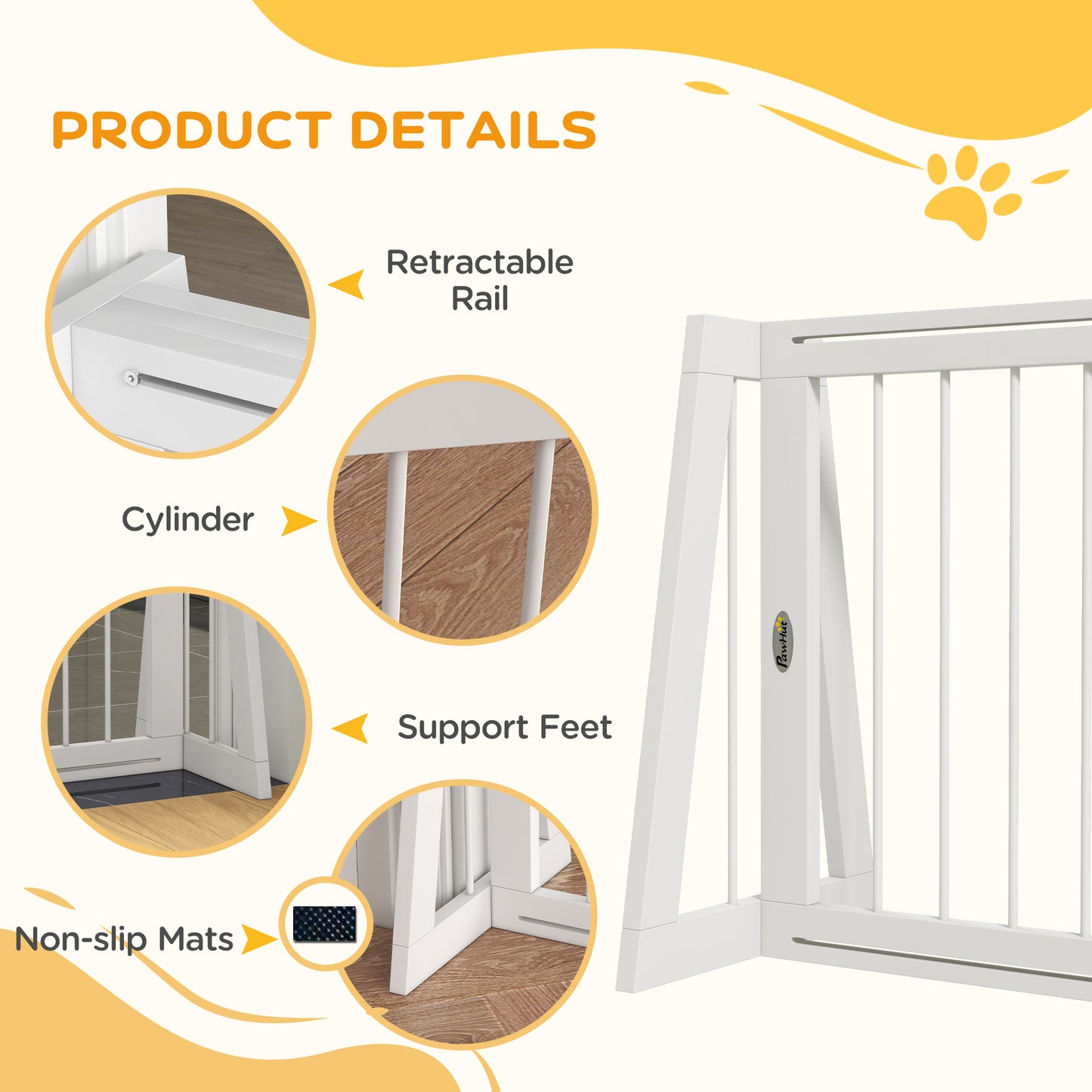 28-75 Inch Freestanding Wooden Pet Gate with Non-Slip Mats - White