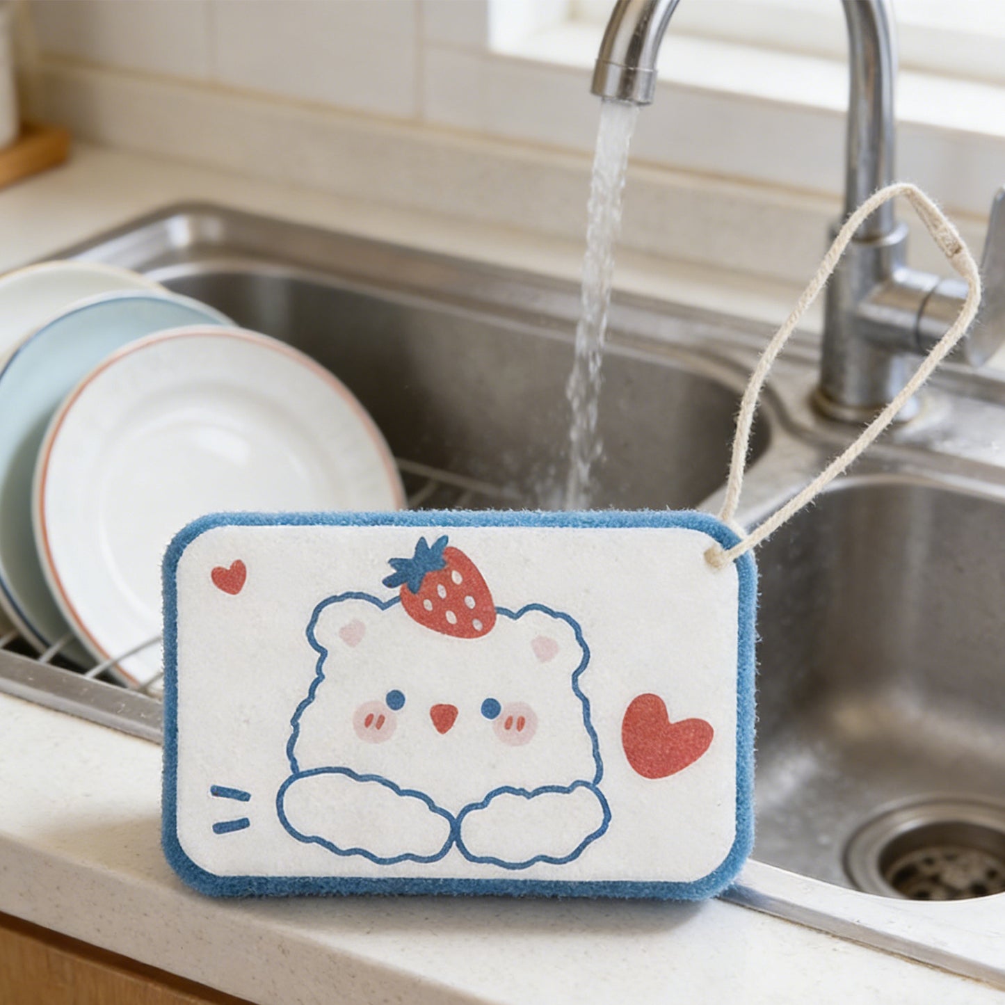 Strawberry Bear Dishwashing Sponge - Cute Kitchen Cleaning Tool