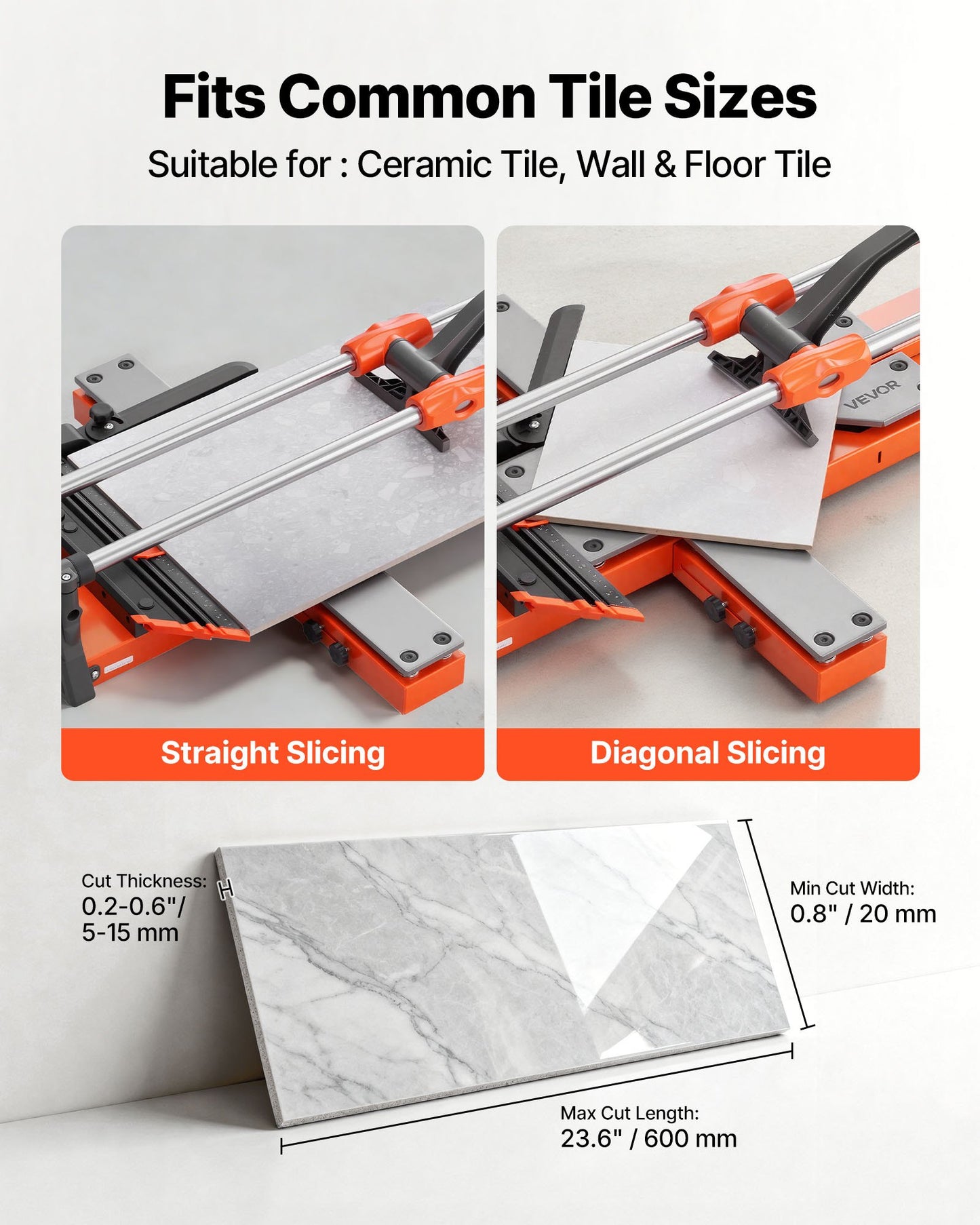 24-Inch Manual Tile Cutter with Sliding Head and Tungsten Wheel - For Ceramic & Floor Tiles