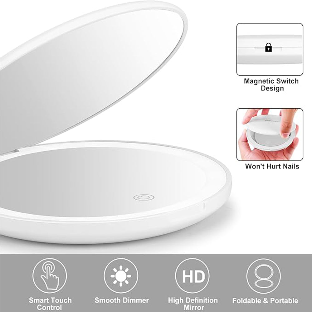 Portable LED Travel Makeup Mirror - 1x/2x Magnifying Compact Mirror