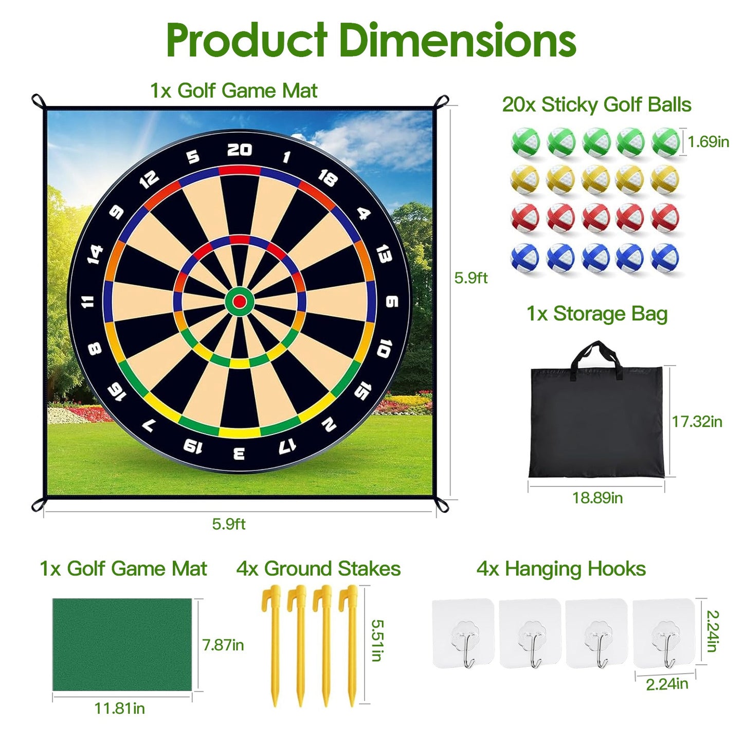 Golf Chipping Game Mat Set with 20 Sticky Balls & Carrying Bag