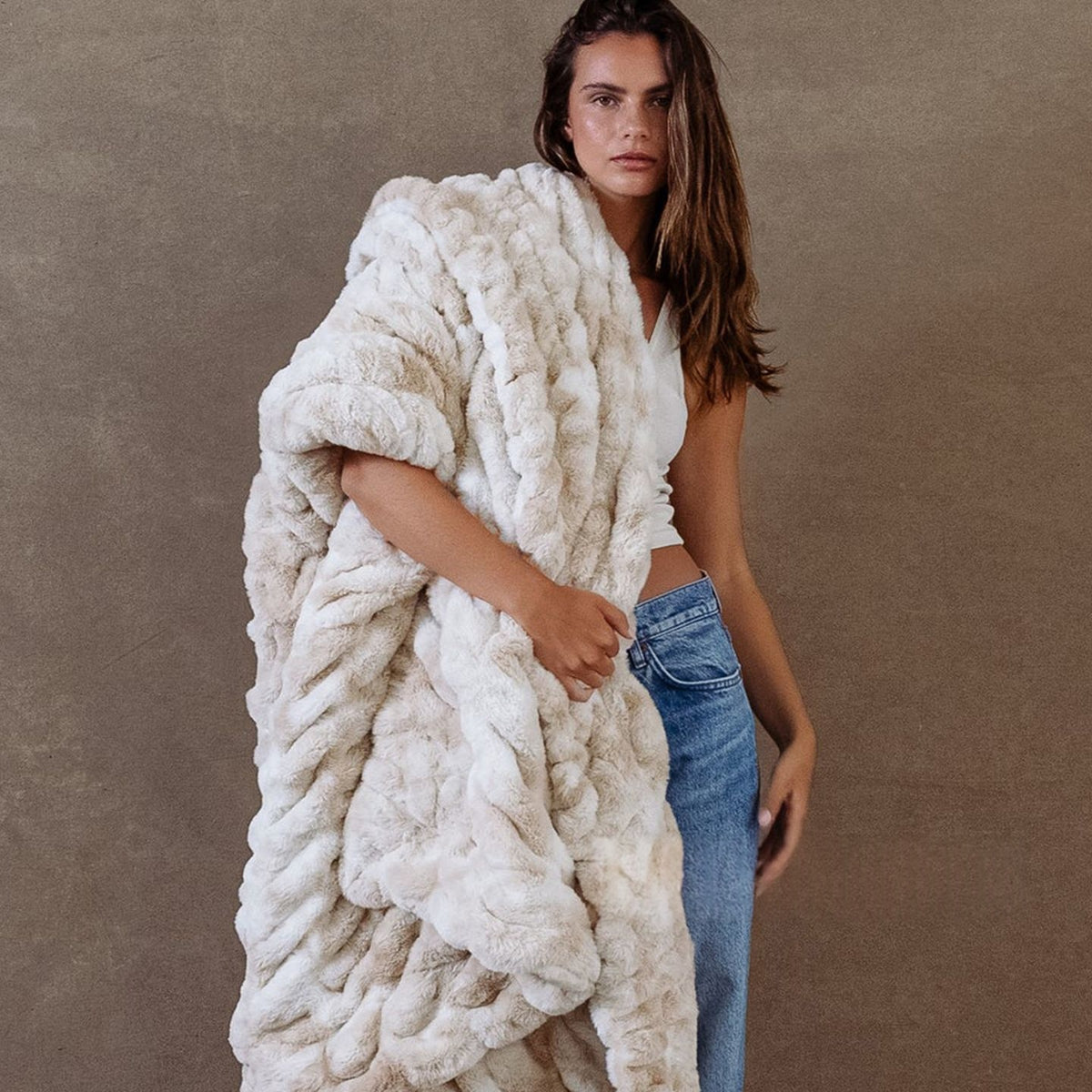 High-End Tie-Dye Faux Fur Rabbit Plush Throw Blanket - Ultra-Soft Sofa Cover