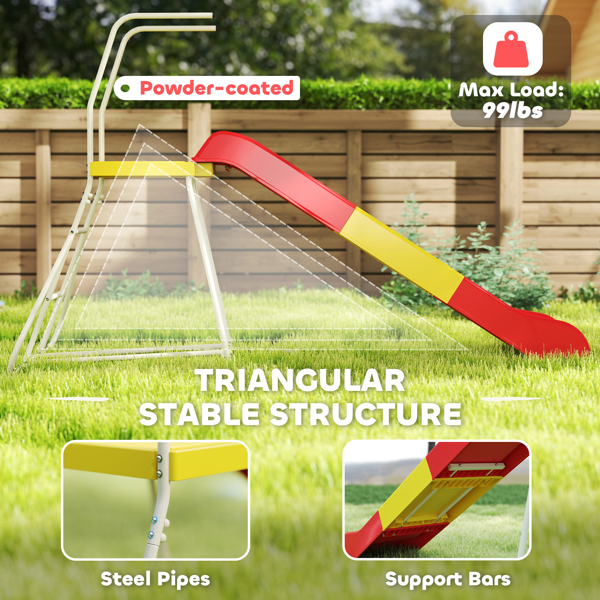 6ft Kids Slide - Yellow & Red, Safe Toddler Slide with Handrails