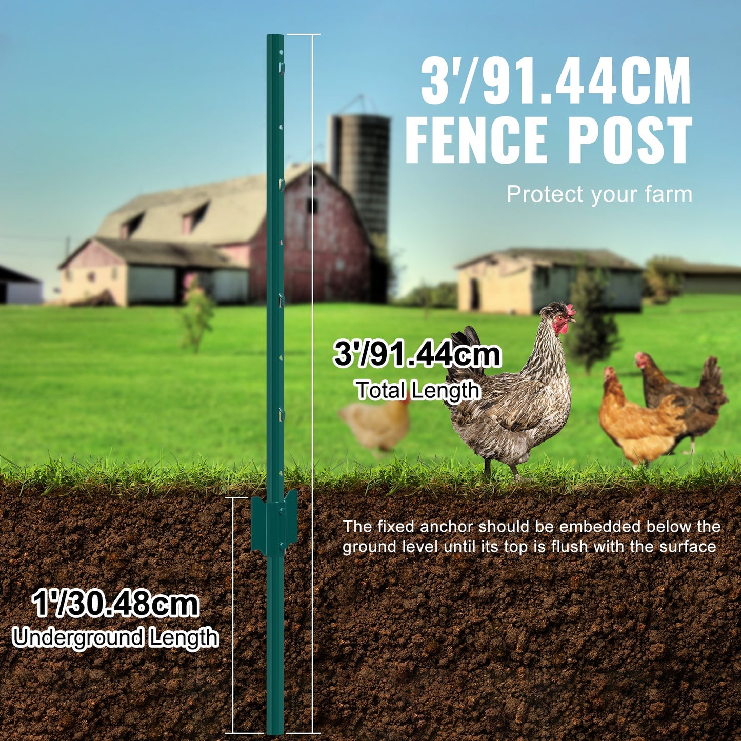 Heavy Duty Metal Fence Posts 3 Feet Green 10 Pack Garden Support Stakes