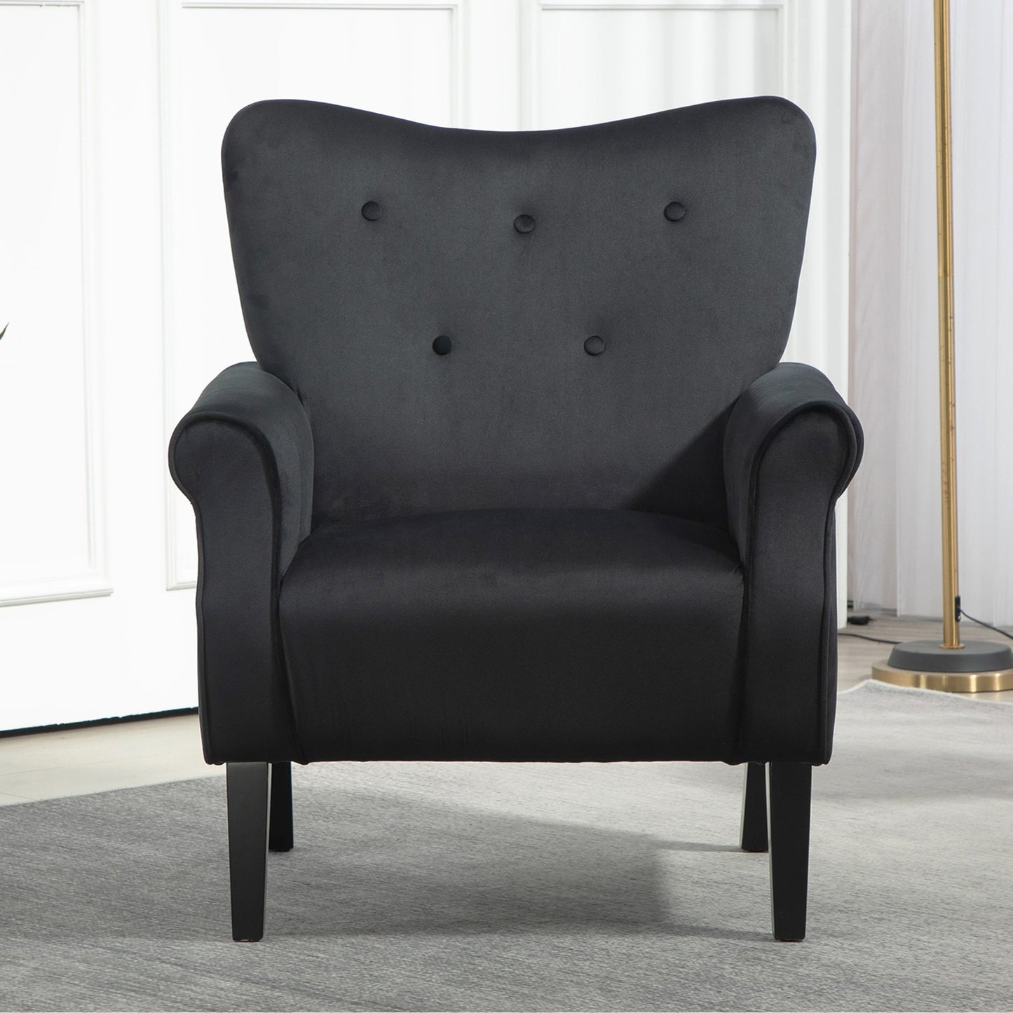 Mid-Century Modern Wingback Accent Chair, Upholstered Fabric Armchair