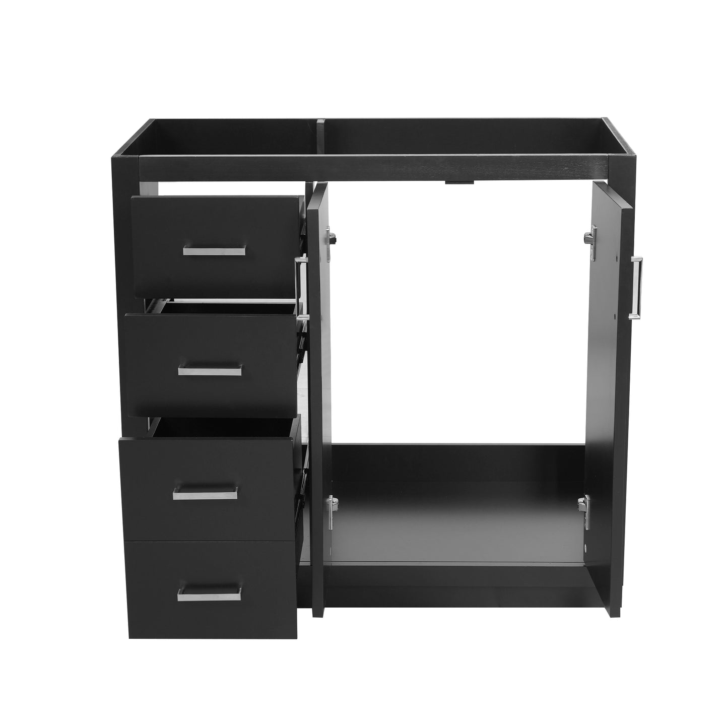 36-Inch Black Bathroom Vanity with Solid Wood Frame & 3 Drawers