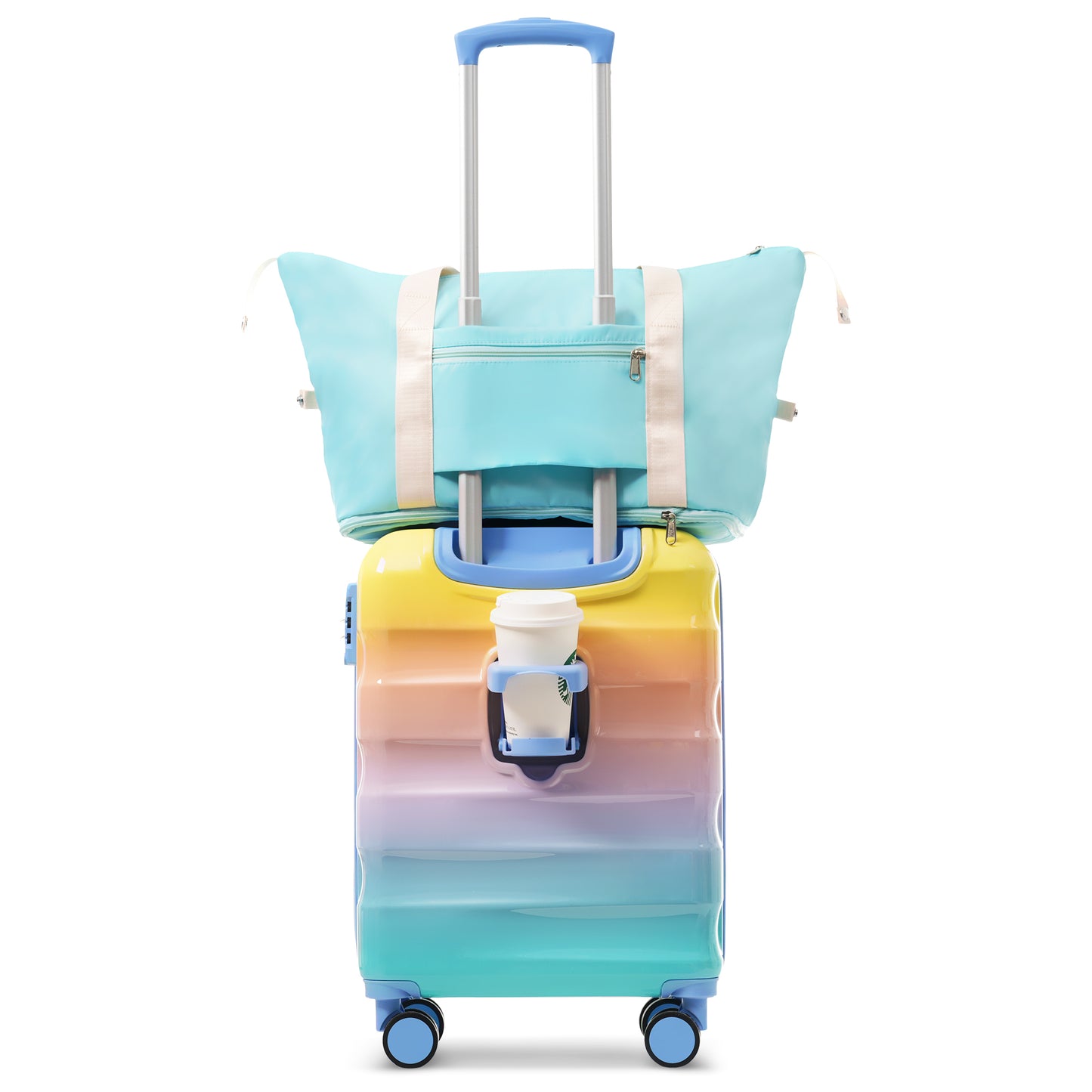 20-Inch Carry-On Luggage with Cup Holder - Lightweight Hardshell Suitcase Set